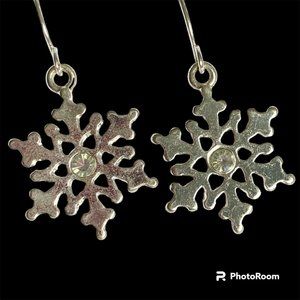 Snowflake Earrings Silver Plated AB Crystals Christmas Winter Snow Holiday X-Mas